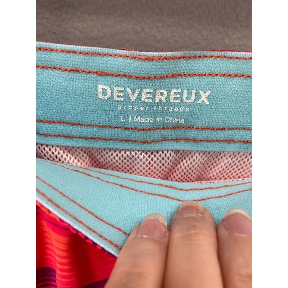 NWT Devereux‎ Board Shorts Mens Sz L Orange Stripe Athletic Stretch Water Swim